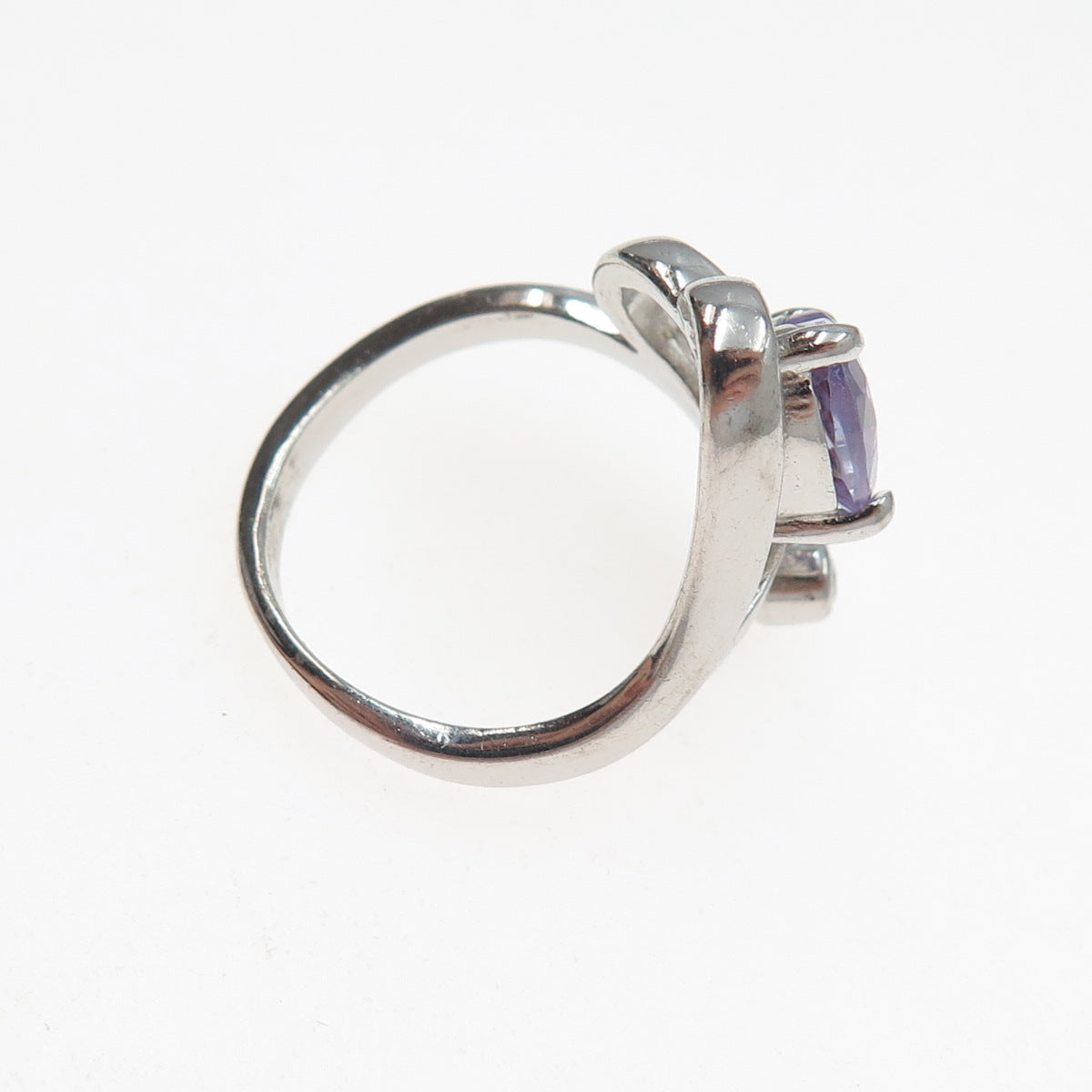 AF DESIGN 925 Sterling Silver Vintage Lavender & White C Z Heart Ring Size 8.25