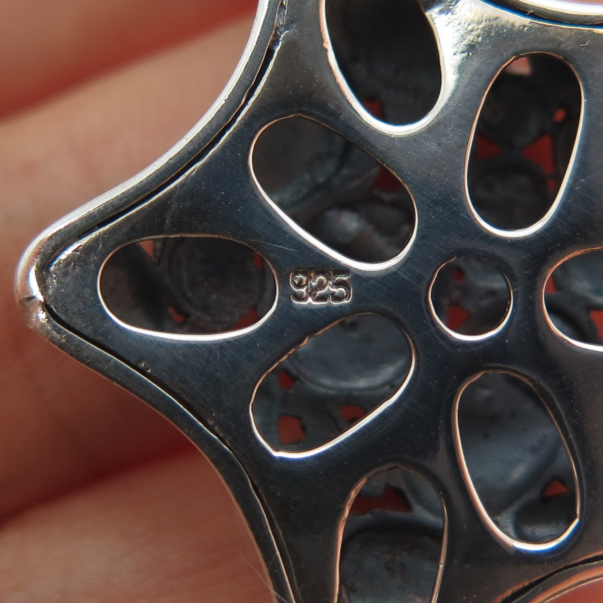 925 Sterling Silver Vintage Modernist Flower Kali Star Oxidized Charm Pendant