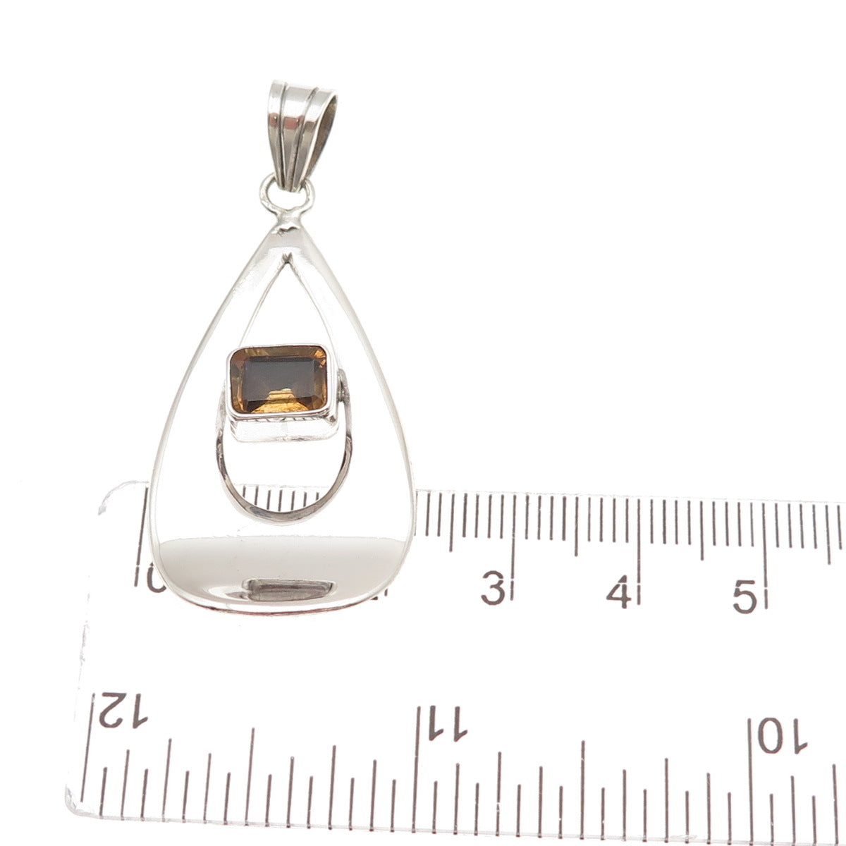 925 Sterling Silver Vintage Real Citrine Modernist Teardrop Charm Pendant