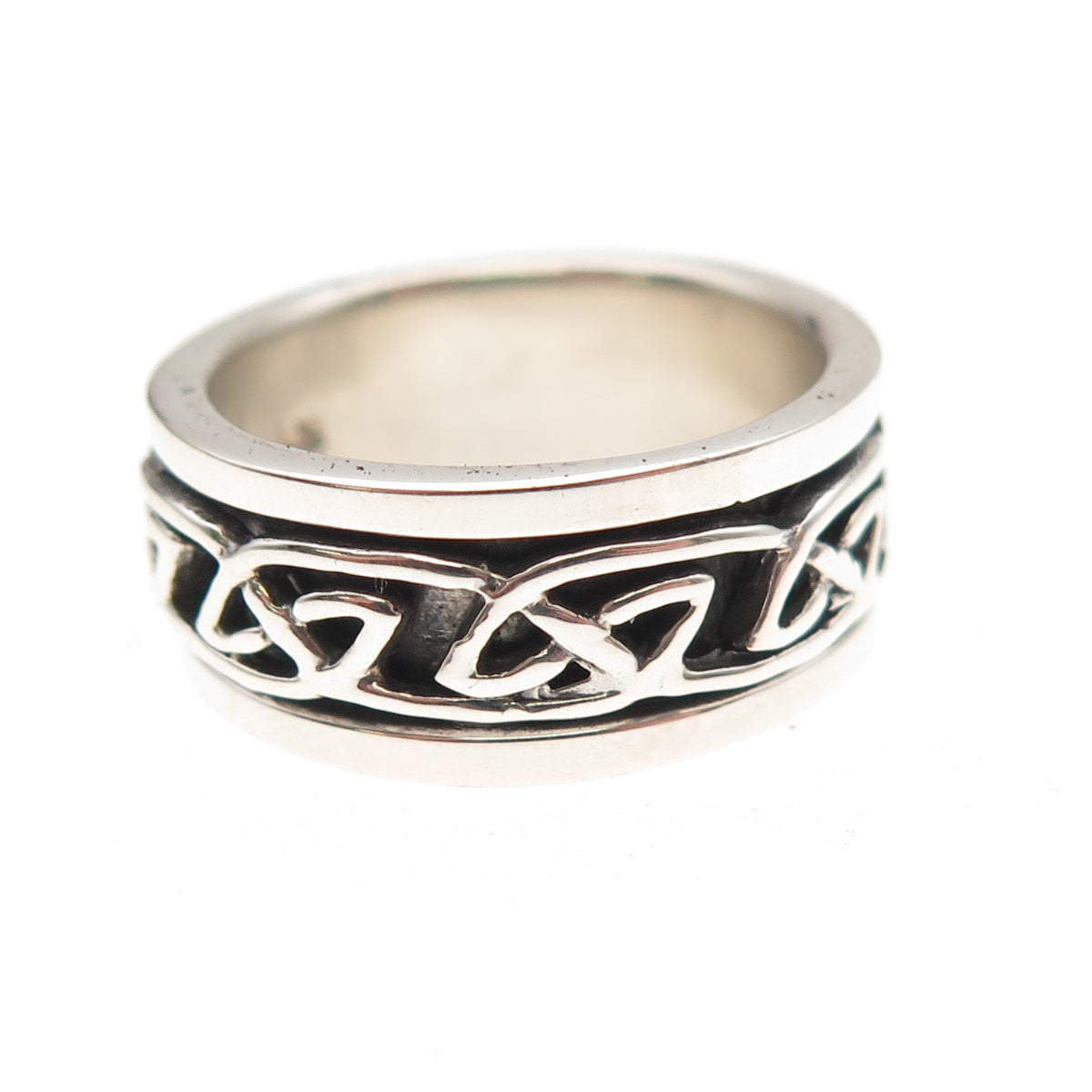 925 Sterling Silver Vintage Celtic Knot Oxidized Band Ring Size 7