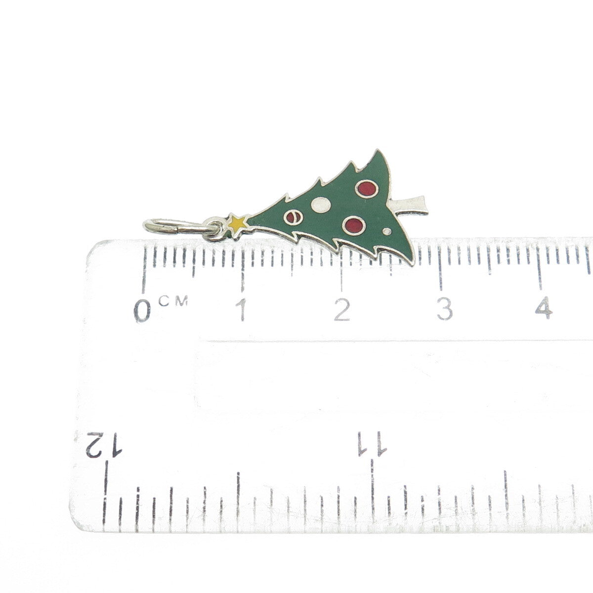 BEAU 925 Sterling Silver Antique Colorful Enamel Christmas Tree Charm Pendant