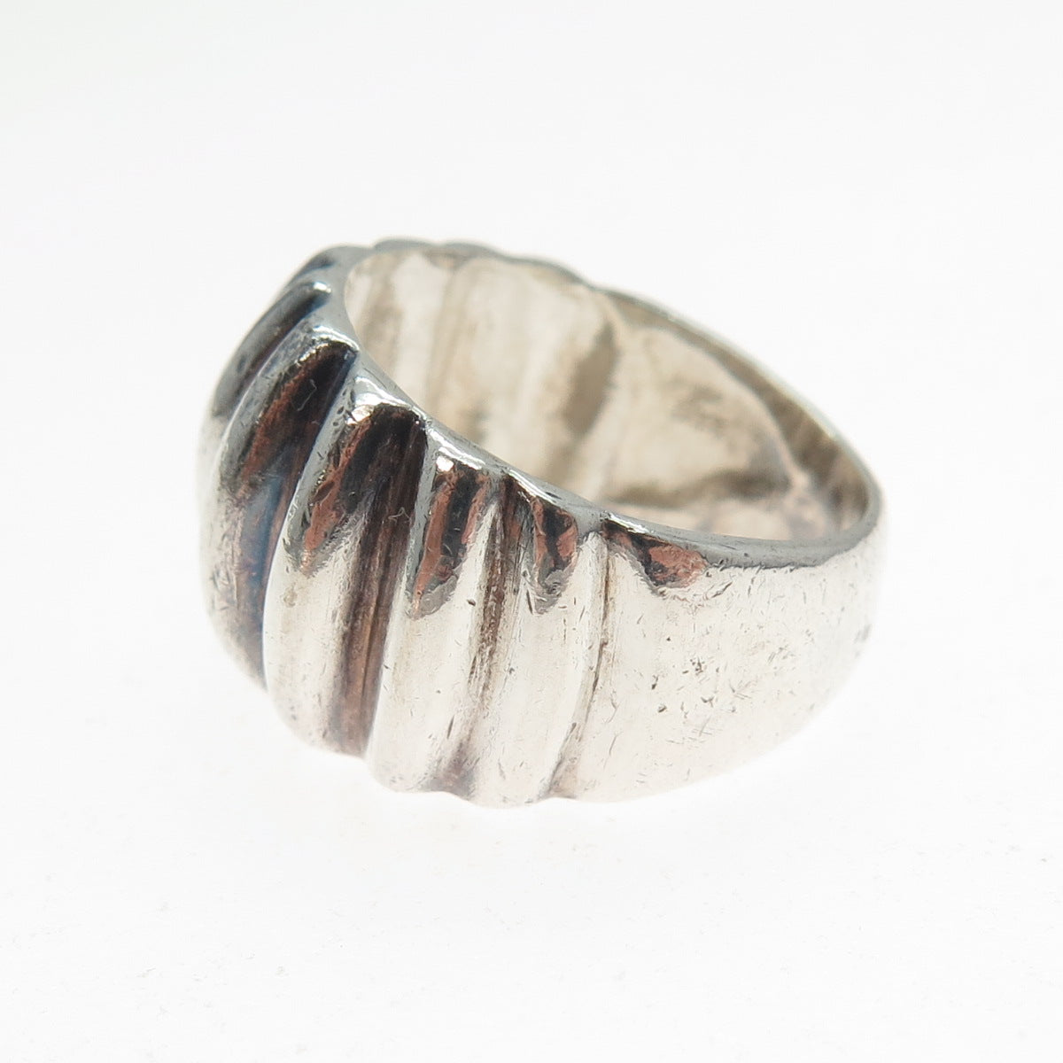 925 Sterling Silver Vintage Modernist Ribbed Dome Oxidized Ring Size 6.5
