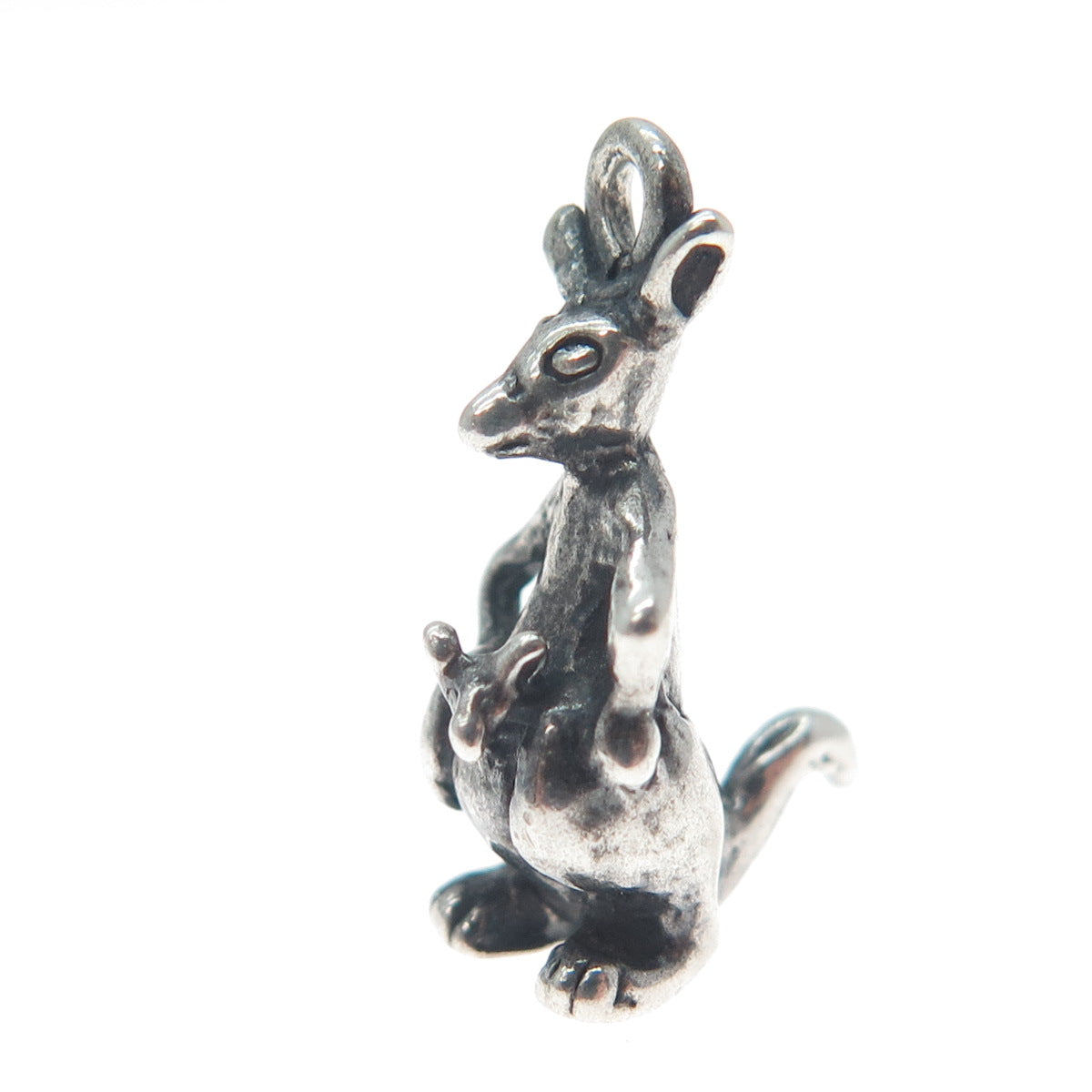925 Sterling Silver Vintage Kangaroo Oxidized Minimalist 3D Charm Pendant