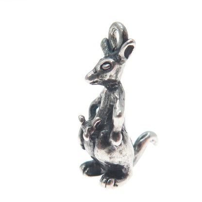 925 Sterling Silver Vintage Kangaroo Oxidized Minimalist 3D Charm Pendant