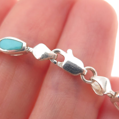 925 Sterling Silver Vintage Real Turquoise & Tanzanite Bracelet 7"