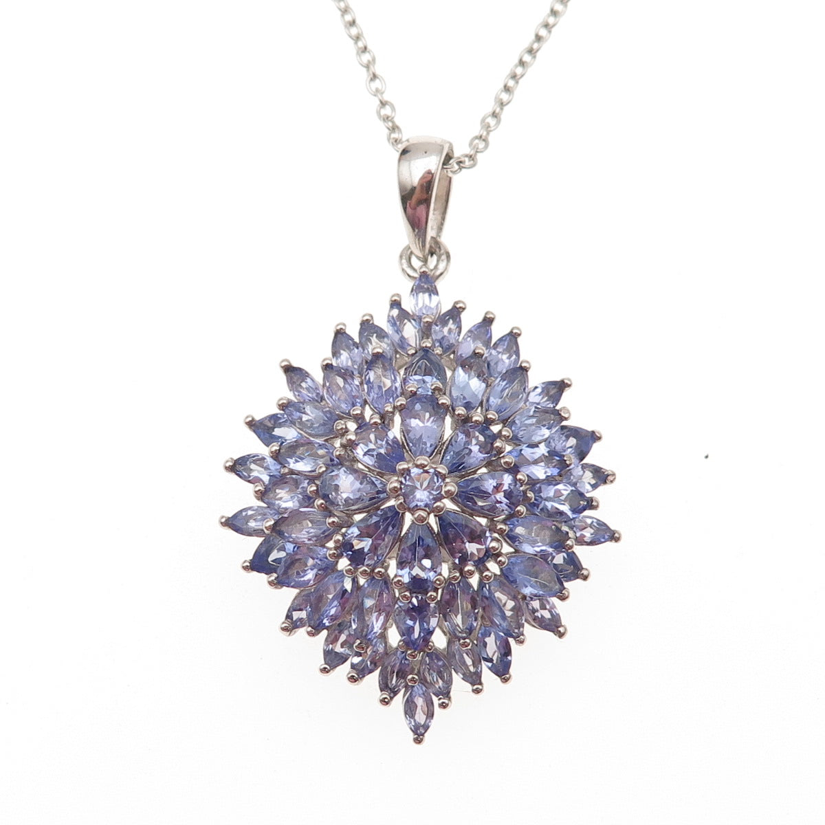 Chuck Clemency Sterling Silver Real Tanzanite Floral Cable Chain Necklace 20"