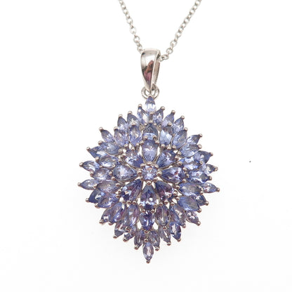Chuck Clemency Sterling Silver Real Tanzanite Floral Cable Chain Necklace 20"