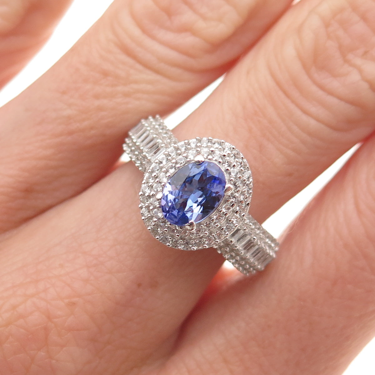 Chuck Clemency 925 Sterling Silver Real Tanzanite & White Topaz Ring Size 8