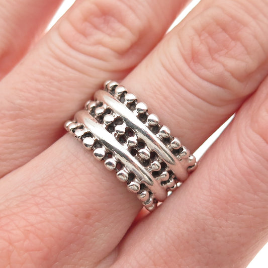 925 Sterling Silver Vintage Beaded Oxidized Band Ring Size 7