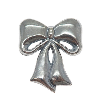 925 Sterling Silver Vintage Mexico Ribbon Bow Oxidized Pin Brooch / Pendant