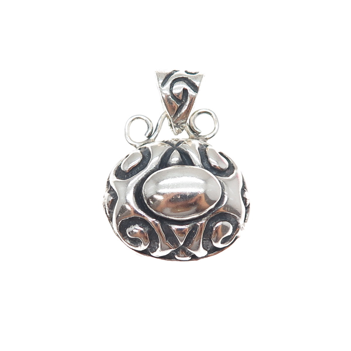 925 Sterling Silver Vintage Modernist Ornate Oxidized Charm Pendant