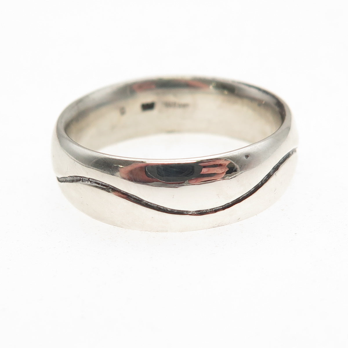 925 Sterling Silver Vintage Wave Oxidized Band Ring Size 10.25