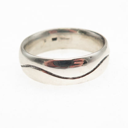 925 Sterling Silver Vintage Wave Oxidized Band Ring Size 10.25