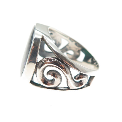INDIGO 925 Sterling Silver Vintage Real Abalone Shell Spiral Ring Size 7