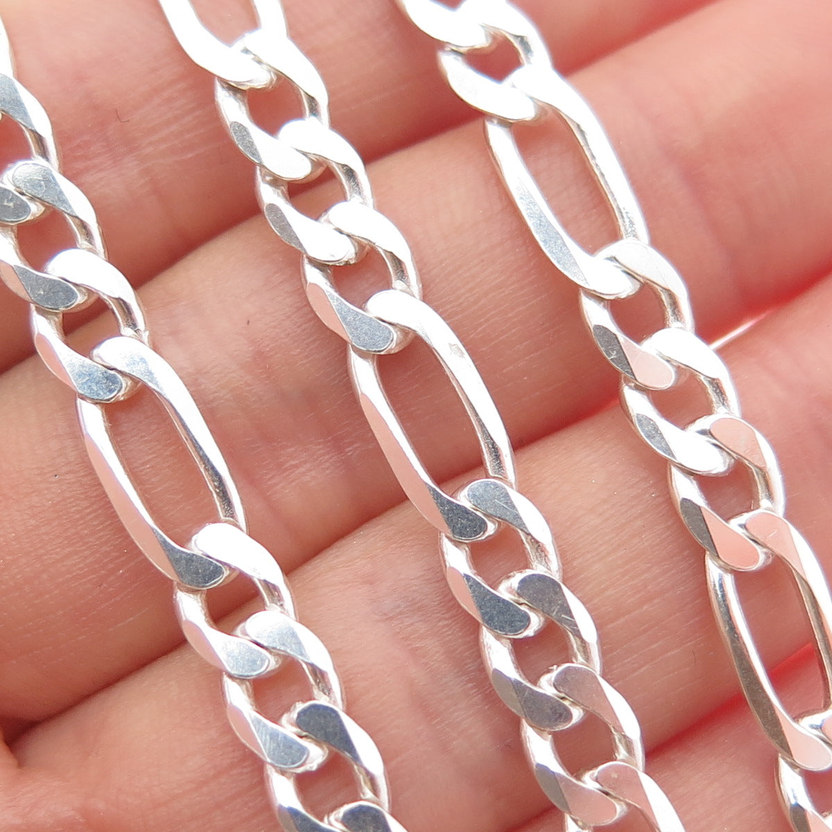 925 Sterling Silver Vintage Italy Figaro Chain Necklace 24"