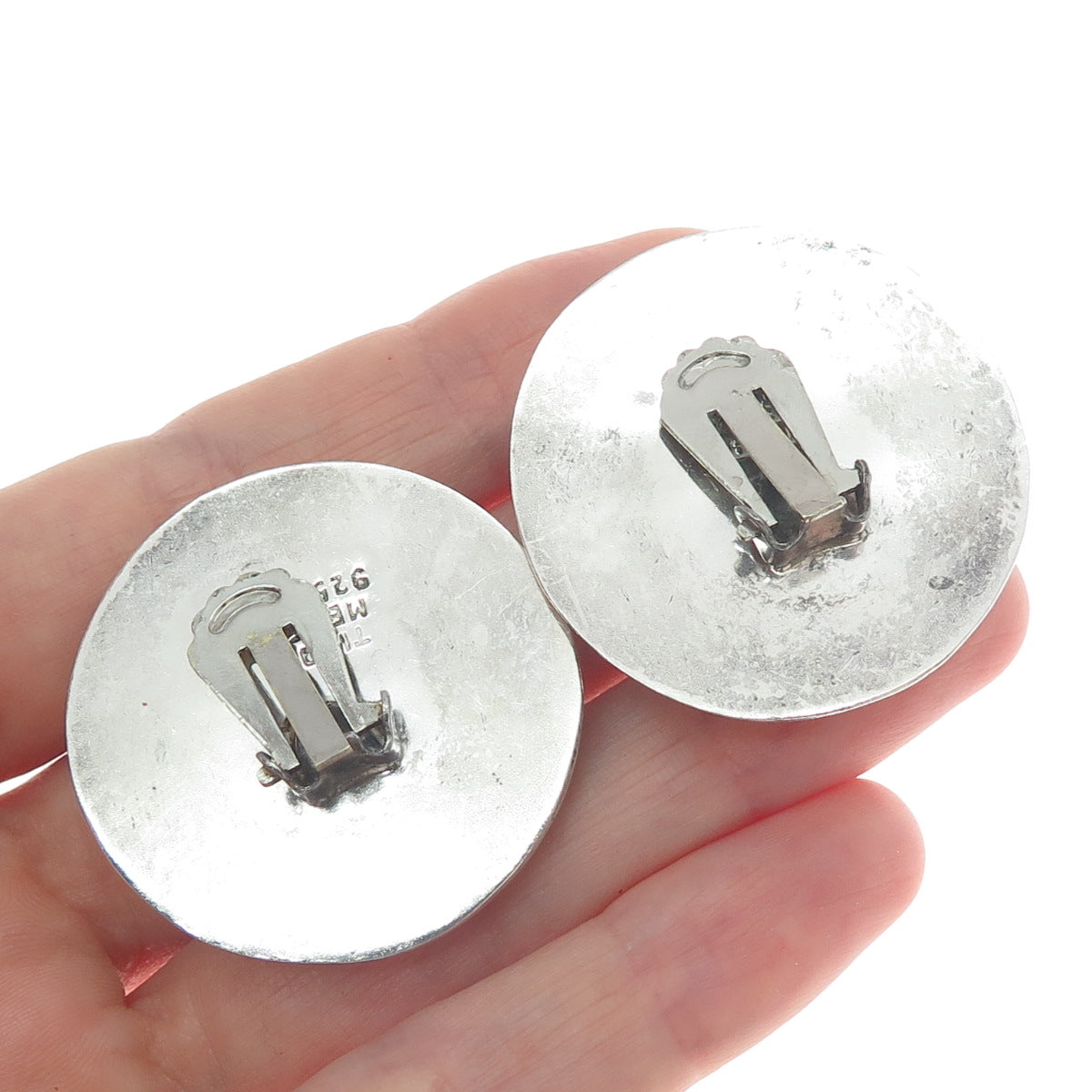 925 Sterling Silver Vintage Mexico Modernist Yin Yang Clip On Earrings