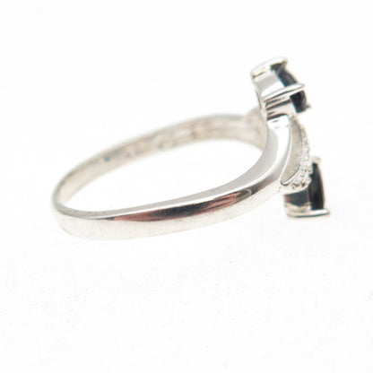 925 Sterling Silver Real Diamond Accent & Sapphire Bypass Ring Size 7