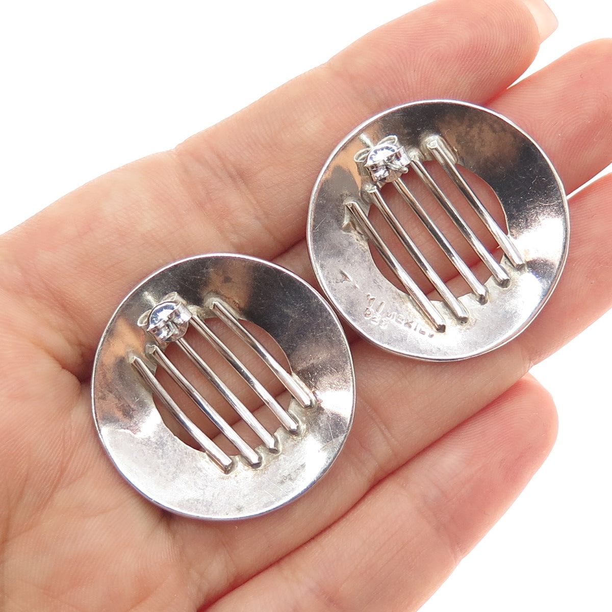 925 Sterling Silver Vintage Mexico Modernist Disc Earrings