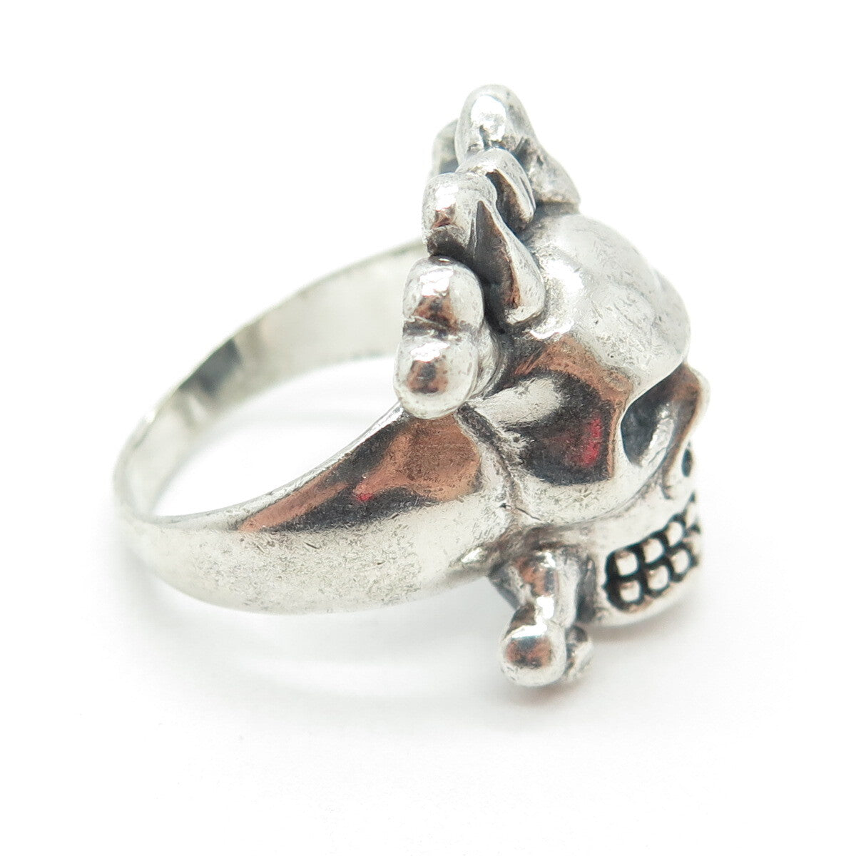 925 Sterling Silver Vintage Crossbones Bow Skull Oxidized Ring Size 10.5
