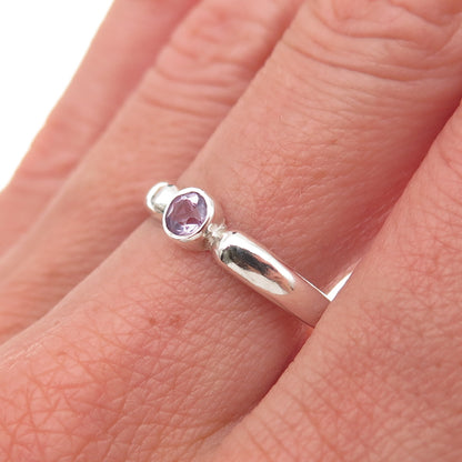 925 Sterling Silver Vintage Real Round-Cut Amethyst Ring Size 8.75