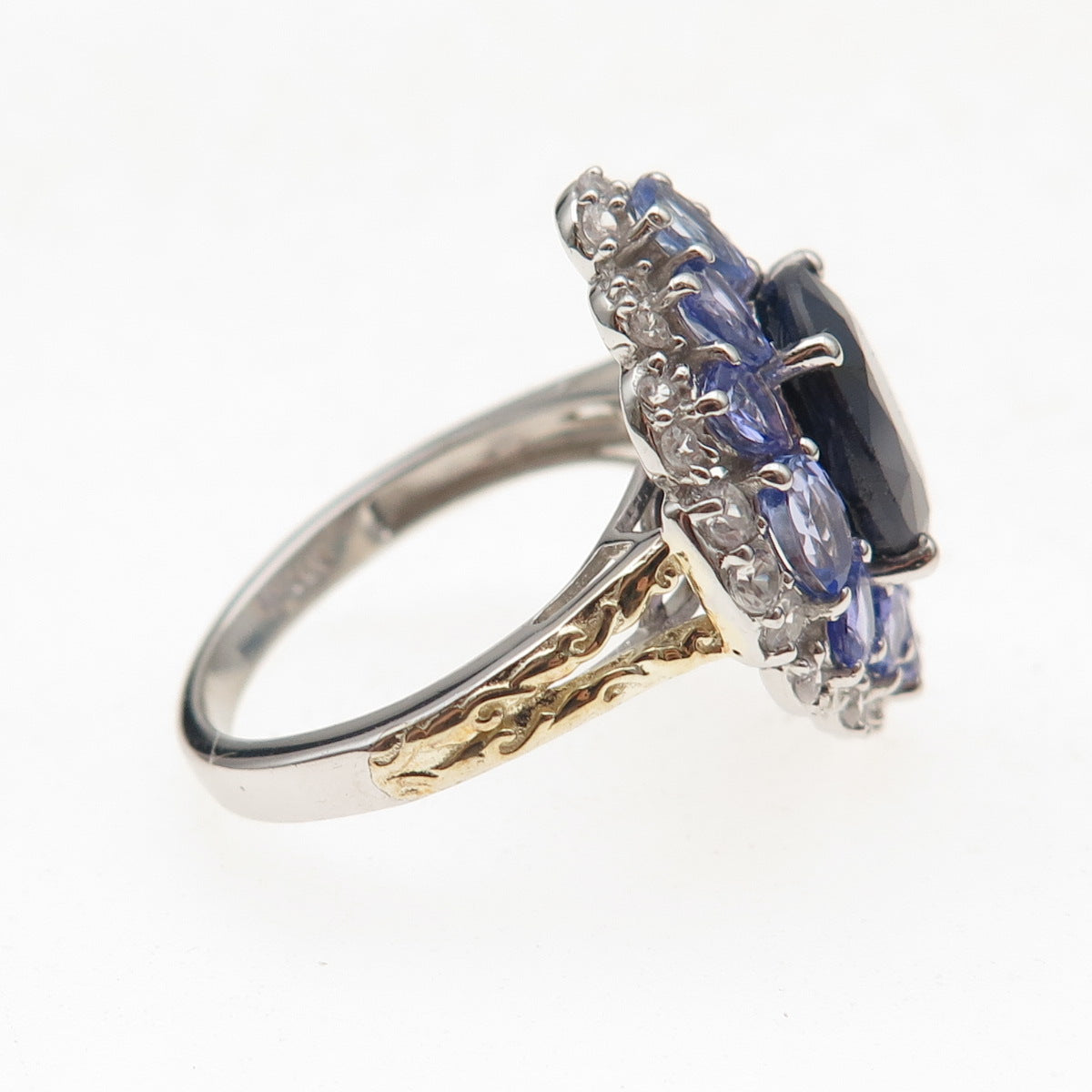 Chuck Clemency 925 Sterling Silver Real Sapphire Tanzanite Topaz Ring Size 8.25