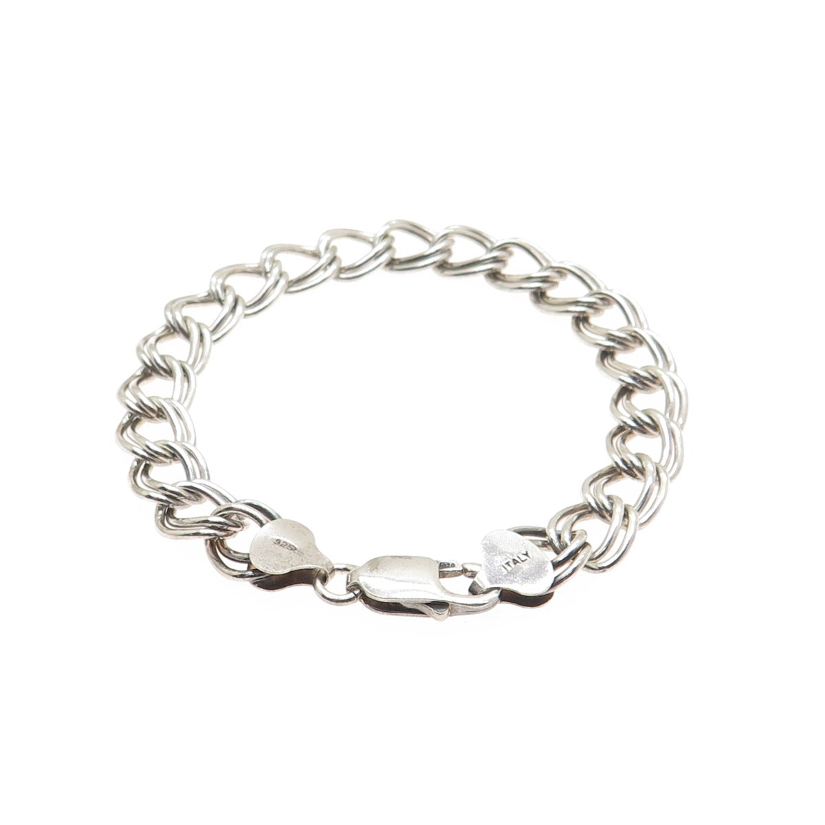 925 Sterling Silver Vintage Italy Double Curb Link Bracelet 6.5"