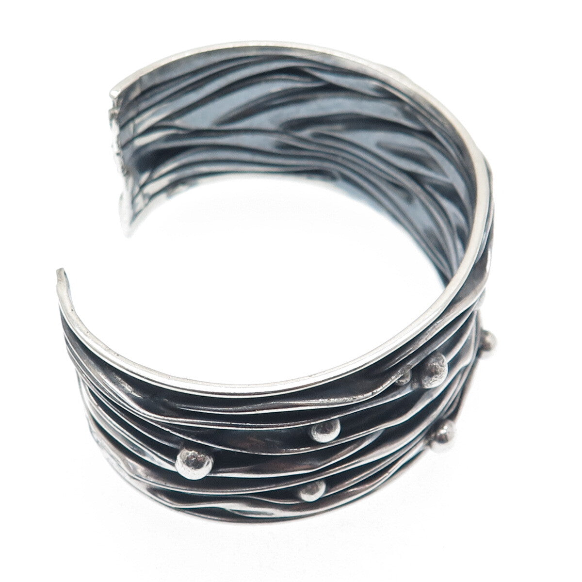 925 Sterling Silver Vintage Modernist Adjustable Oxidized Cuff Bracelet 7.5"