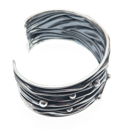 925 Sterling Silver Vintage Modernist Adjustable Oxidized Cuff Bracelet 7.5"