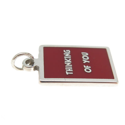 925 Sterling Silver Red Enamel "Thinking Of You" Minimalist Charm Pendant