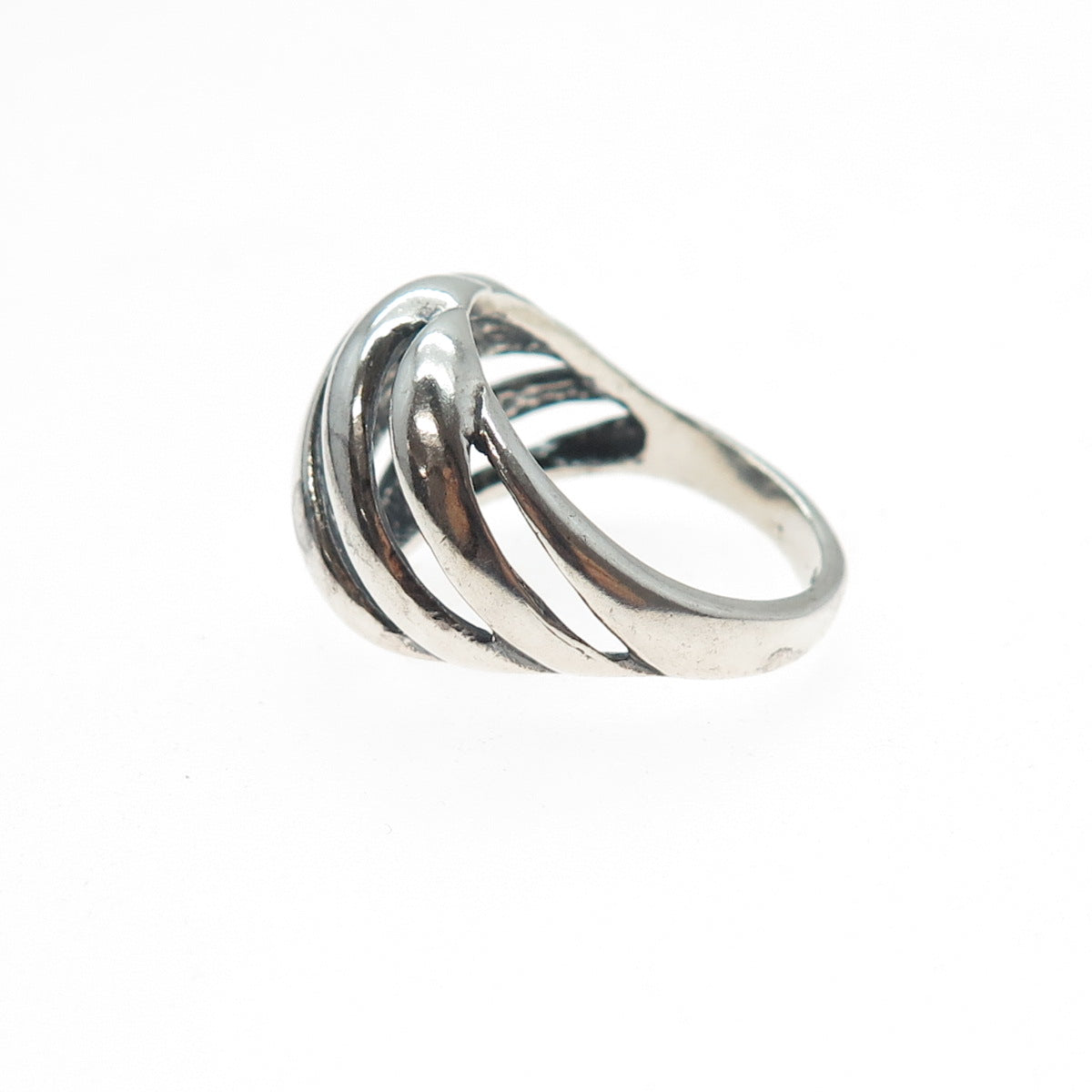 KABANA 925 Sterling Silver Vintage Modernist Ribbed Oxidized Ring Size 8