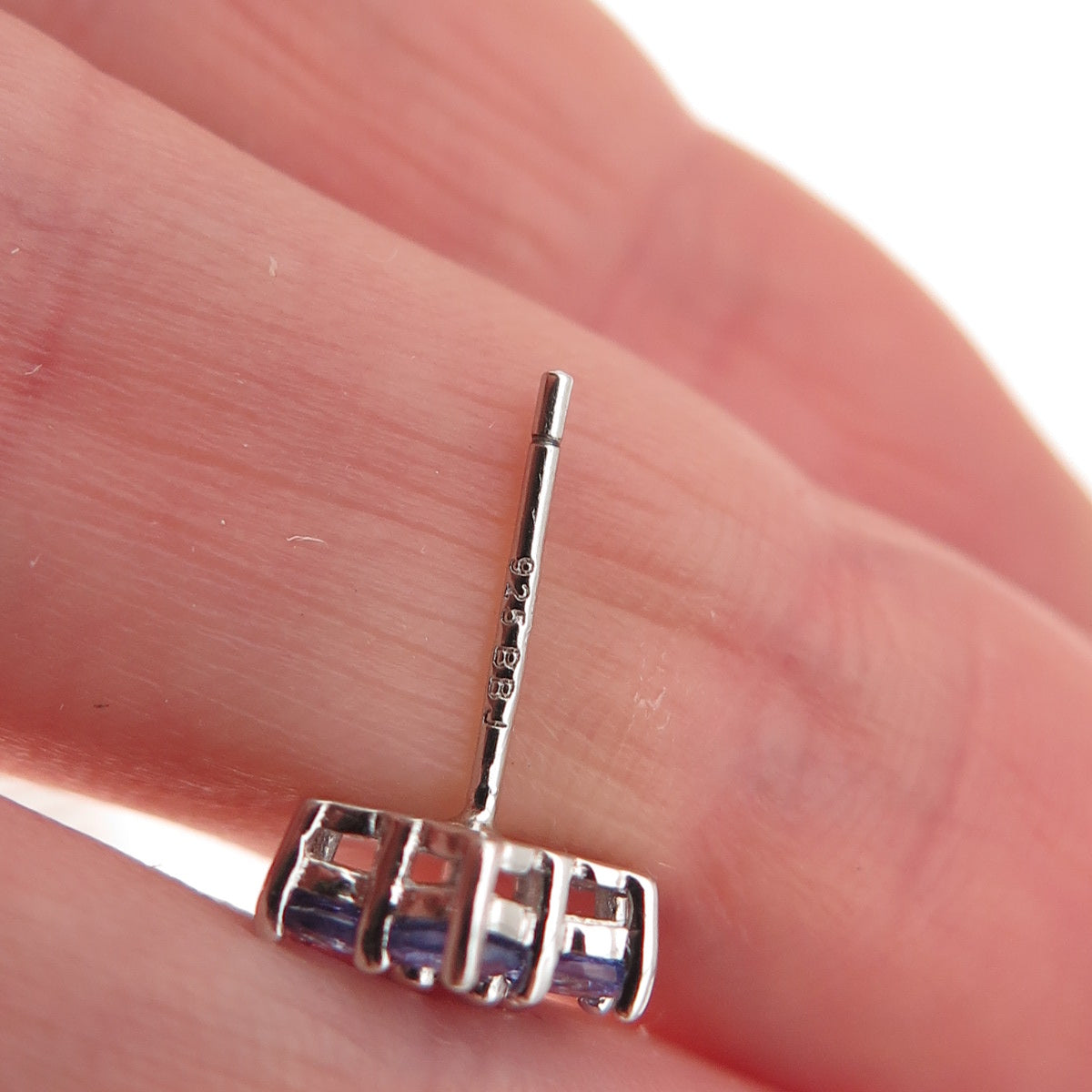 925 Sterling Silver Real Round-Cut Diamond & Tanzanite Floral Stud Earrings