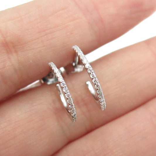 925 Sterling Silver Round-Cut C Z Hoop Earrings