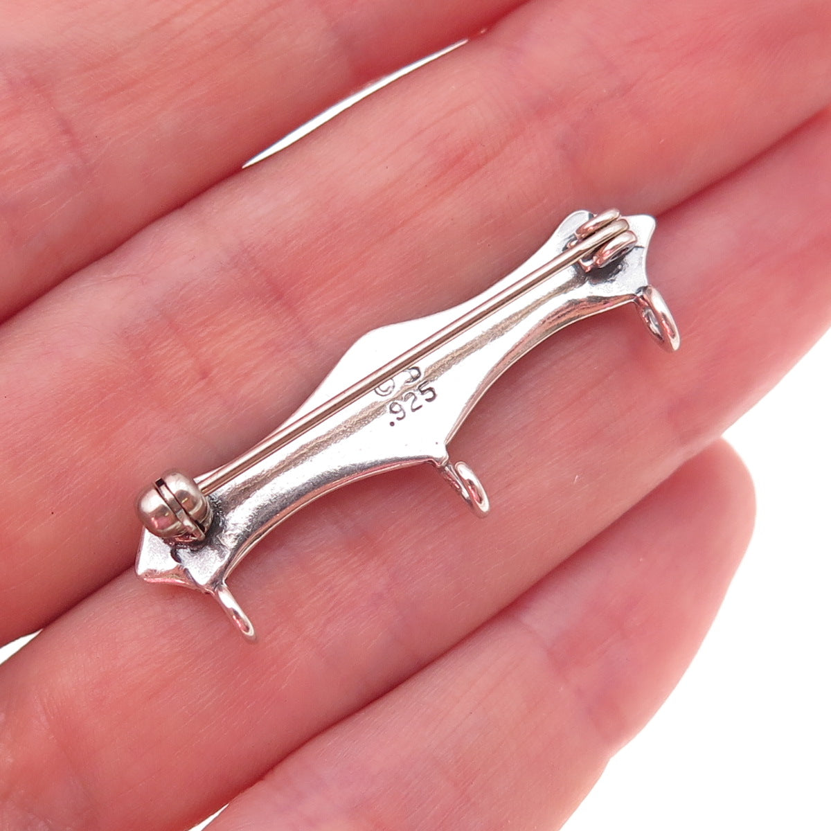 Shube 925 Sterling Silver Vintage Beaded Bar Charm Holder Oxidized Pin Brooch
