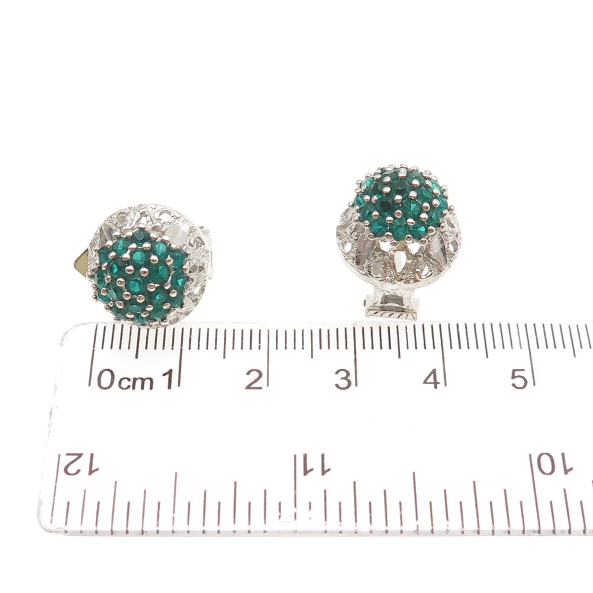 925 Sterling Silver Vintage Round-Cut Green Rhinestone Omega Back Earrings