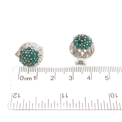 925 Sterling Silver Vintage Round-Cut Green Rhinestone Omega Back Earrings
