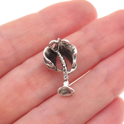 Beau 925 Sterling Silver Vintage Palm Tree Oxidized 3D Charm Pendant