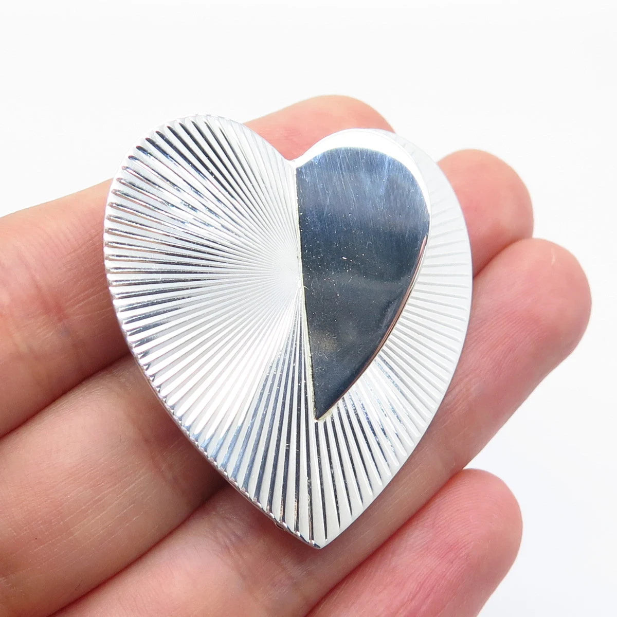 925 Sterling Silver Vintage EDI Striped Heart Pin Brooch