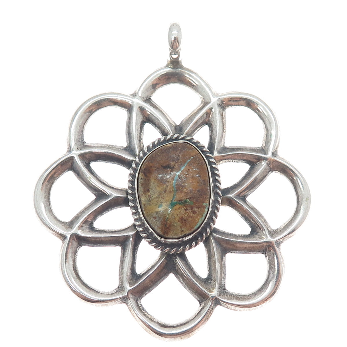 WILSON BEGAY Old Pawn Sterling Silver Vintage Boulder Turquoise Flower Pendant
