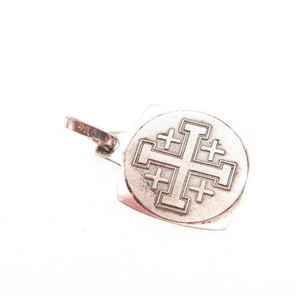 925 Sterling Silver Vintage Jerusalem Cross Oxidized Charm Pendant