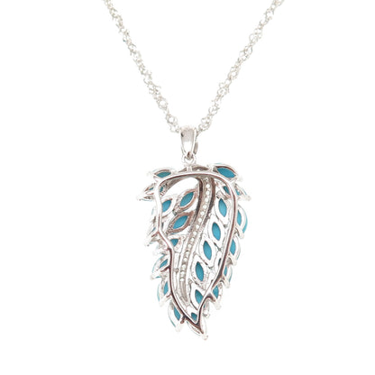 925 Sterling Silver Real Turquoise & White Topaz Floral Chain Necklace 18-20"