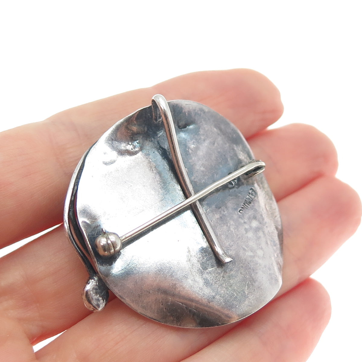JM Joseph Masaniello Sterling Silver Vintage Real Green Onyx Leaf Brooch Pendant