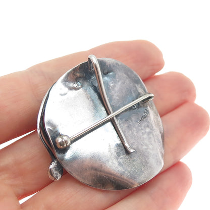 JM Joseph Masaniello Sterling Silver Vintage Real Green Onyx Leaf Brooch Pendant