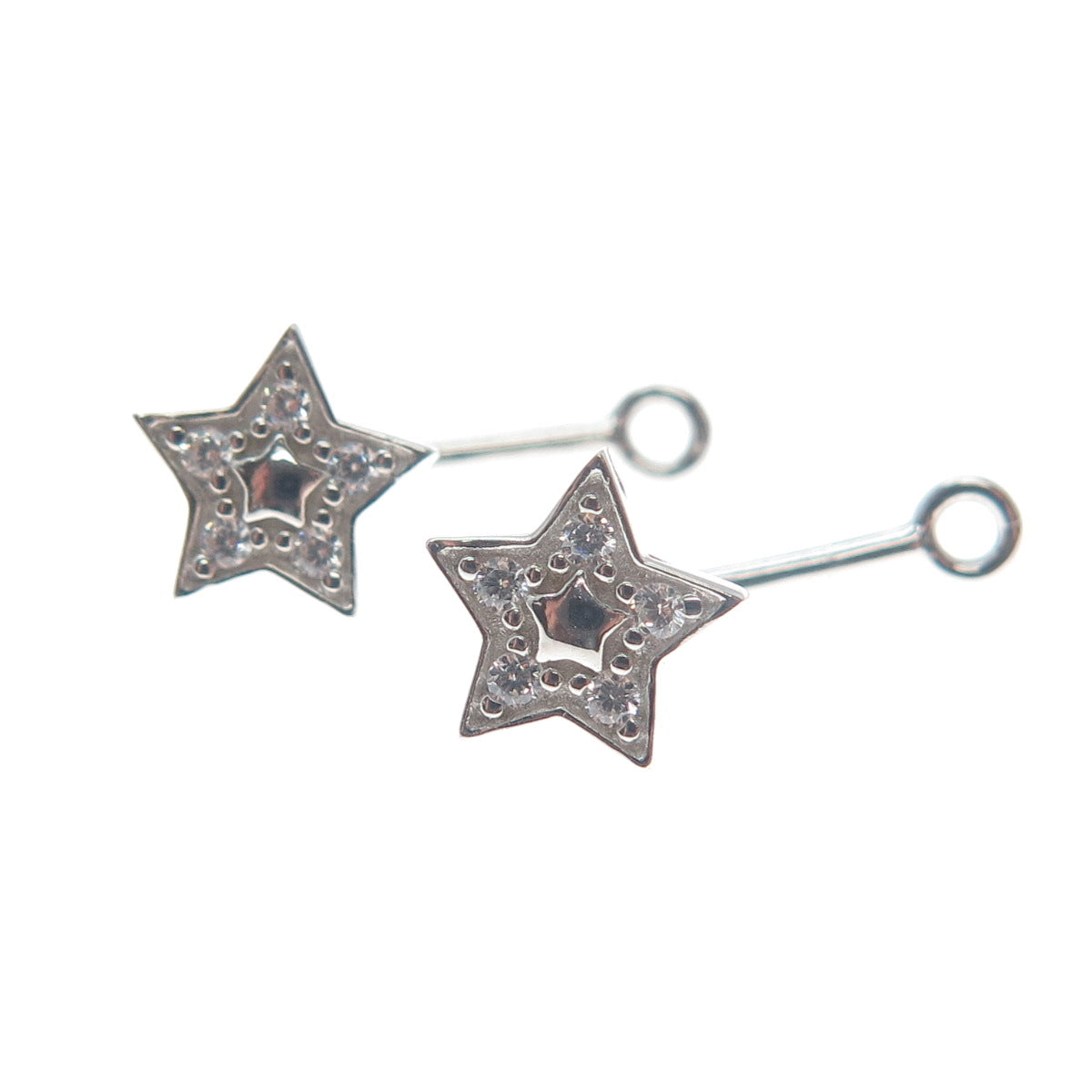 925 Sterling Silver Round-Cut C Z Crescent Moon & Star Interchangeable Earrings