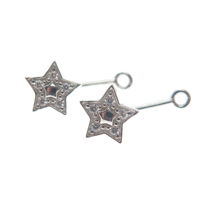 925 Sterling Silver Round-Cut C Z Crescent Moon & Star Interchangeable Earrings