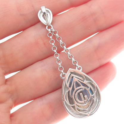 925 Sterling Silver Real Labradorite & Moonstone Teardrop Dangle Pendant