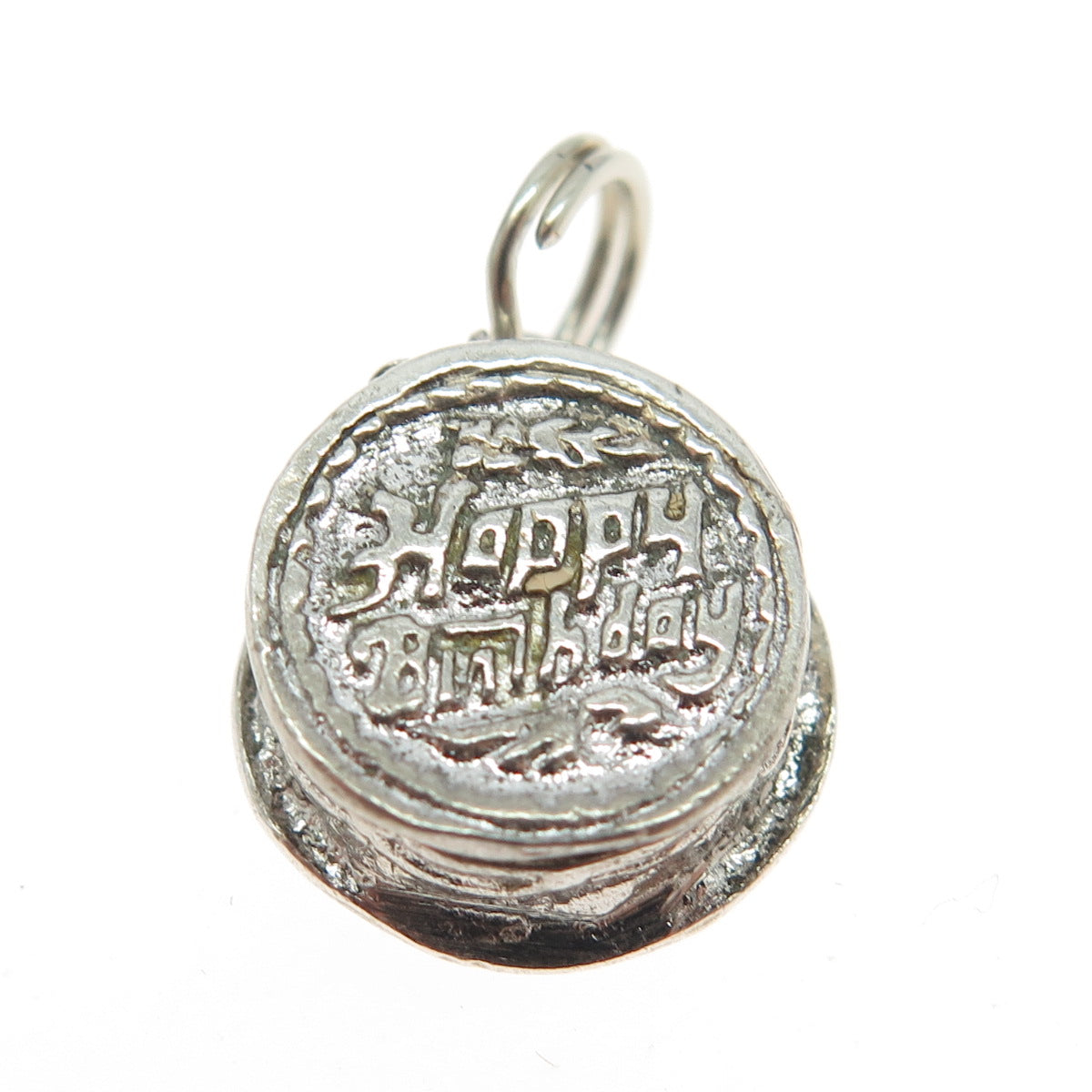 925 Sterling Silver Vintage "Happy Birthday" Cake Locket Charm Pendant