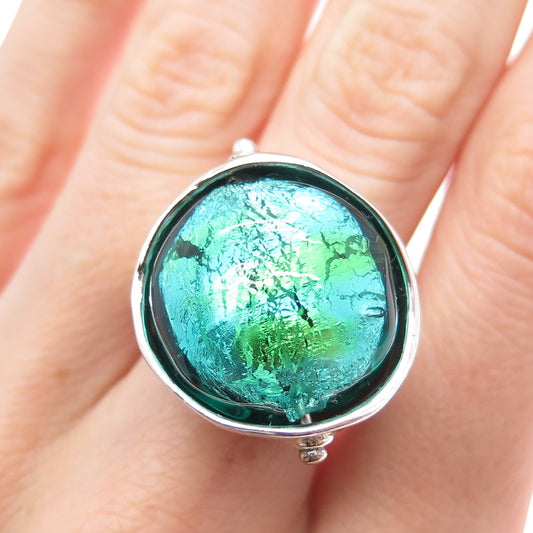 HAGIT GORALI 925 Sterling Vintage Israel Dichroic Glass Modernist Ring Size 9.25