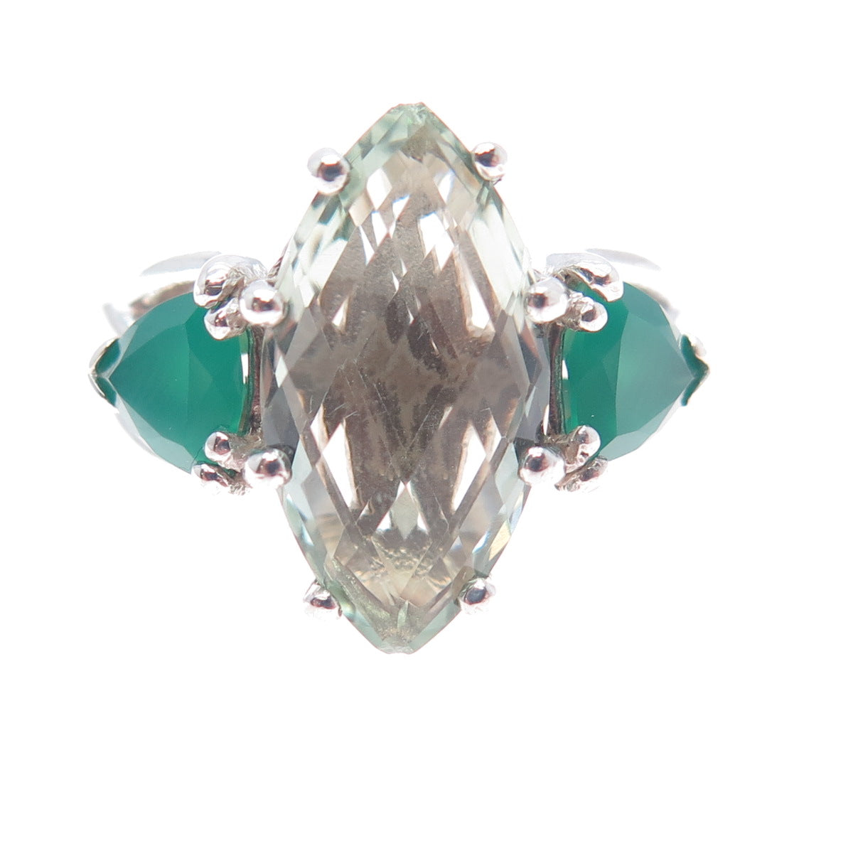 Joe & Betty Harbourne Sterling Vintage Ireland Green Onyx Amethyst Ring Size 6