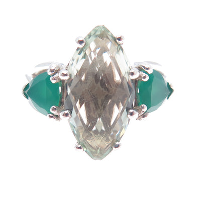 Joe & Betty Harbourne Sterling Vintage Ireland Green Onyx Amethyst Ring Size 6