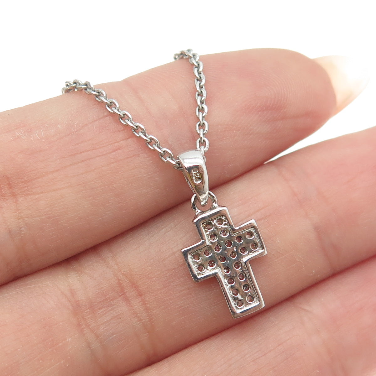 925 Sterling Silver Italy C Z Cross Pendant Cable Chain Necklace 16"